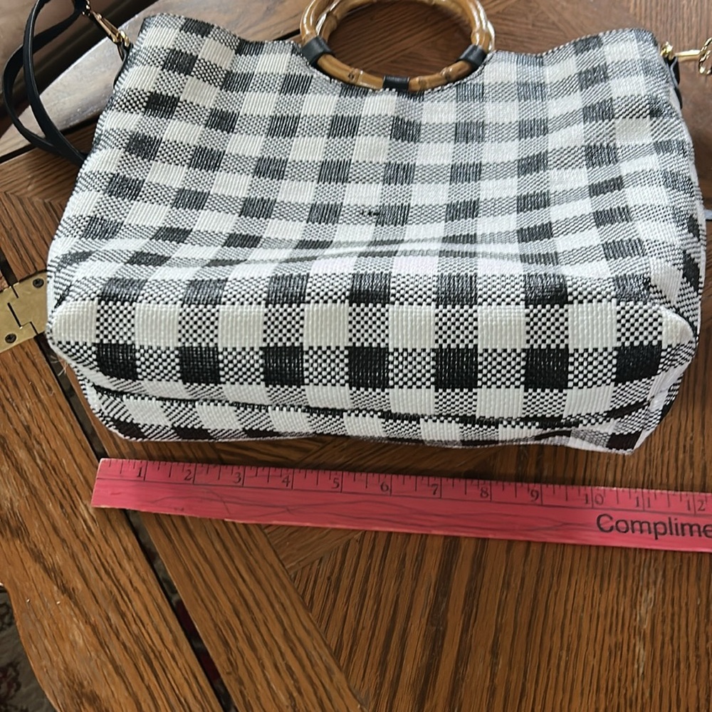 Ring Handle Black & White Check Bag - Picture 6 of 7